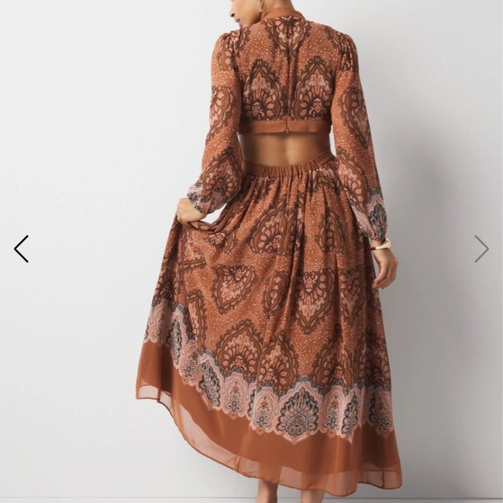 Long Sleeve V Neck Cutout Midi Dress - Picture 4 of 6